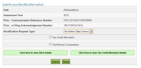 Rectification Request for Income Tax Return 