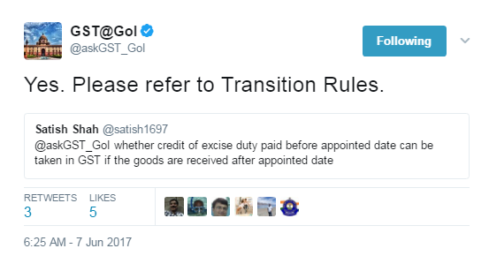 Goods received after GST