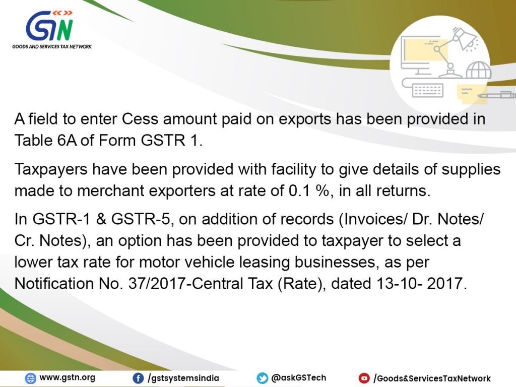 Added features in Form GSTR 1 and GSTR 5.
